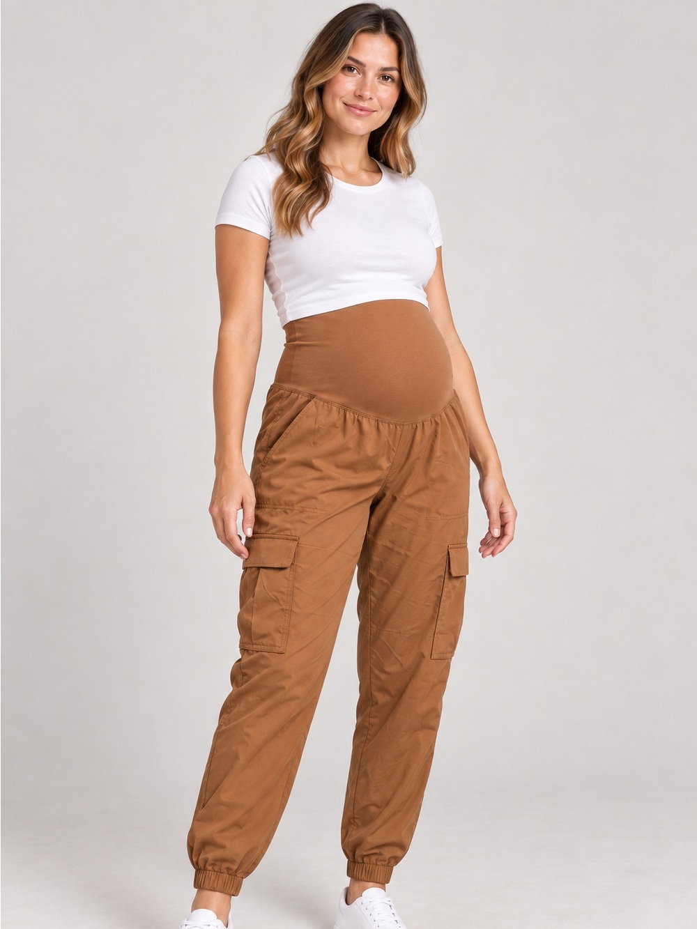 Maternity Cargo Joggers in Brown